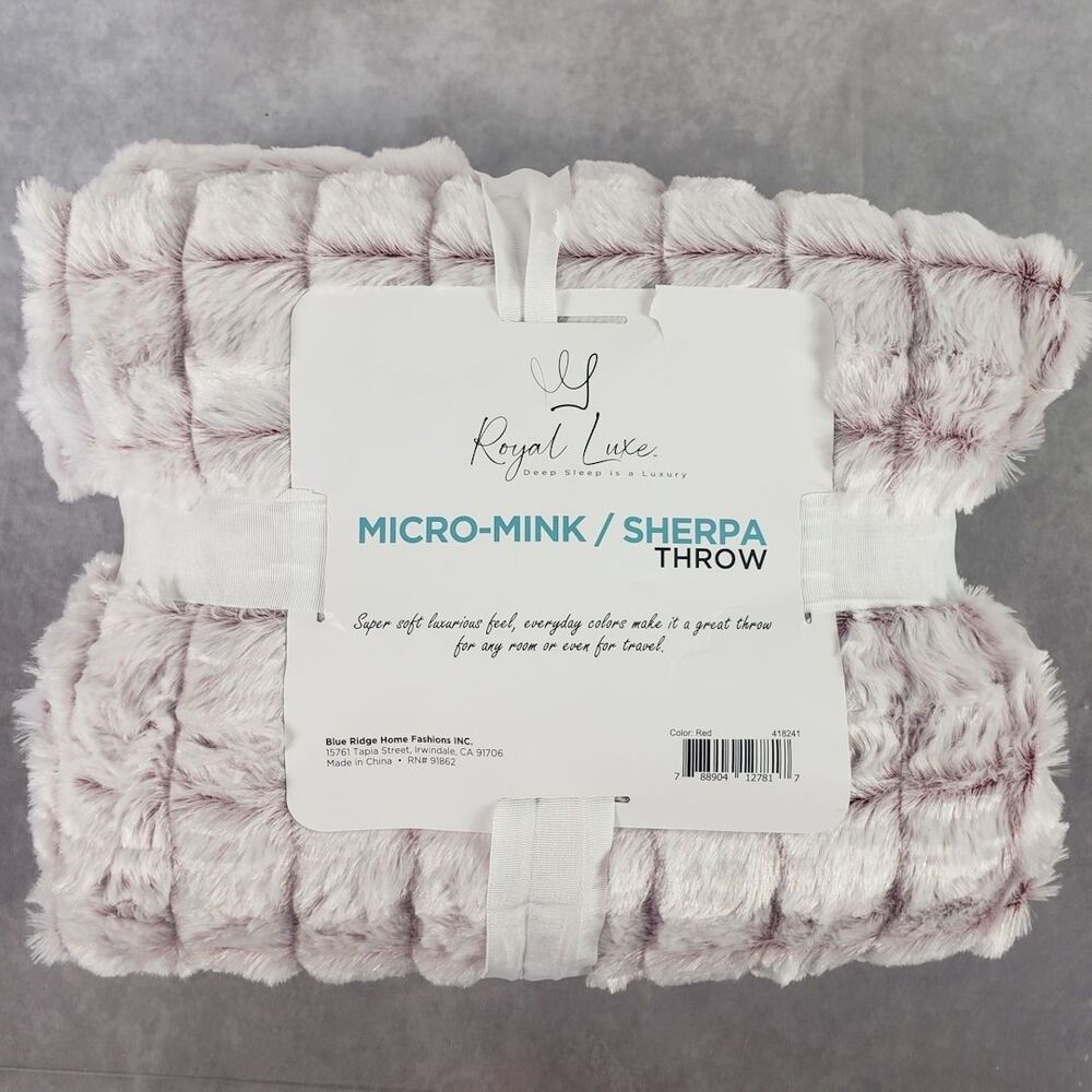 Royal Luxe Throw Reversible Cozy Soft Warm Blanket Tie-Dye 50 X 60 Pale Pink/Red